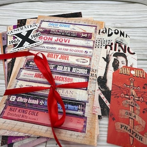 Junk Journal Pages/Ephemera “Gen-X” rock/pop kit páginas cartões etiquetas lote ephemera scrapbooking artesanato mídia mista