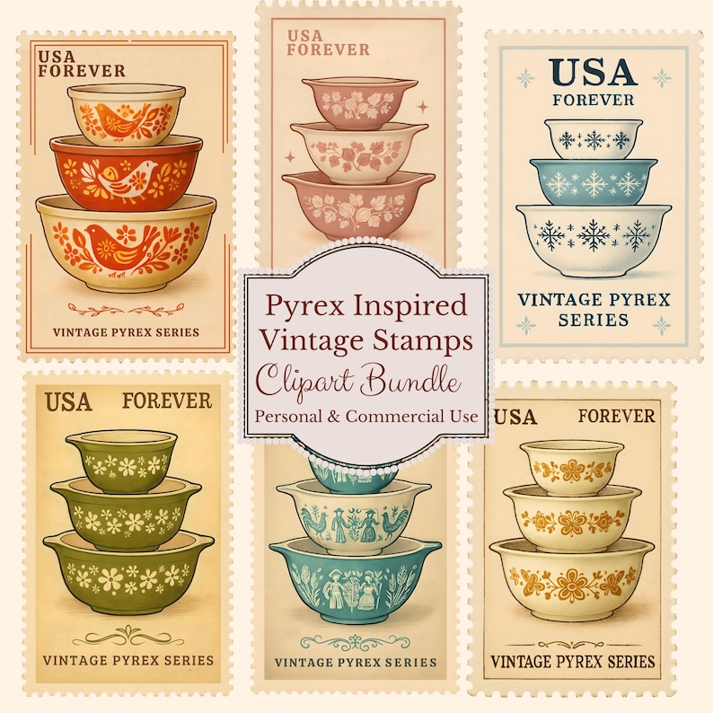 Vintage Pyrex Postage Stamp PNG, Pyrex Inspired, Clipart, Butterprint ...