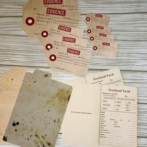 Junk Journal Ephemera Scotland Yard CSI True Crime Scrapbooking Karten Ordner Tags Mixed Media