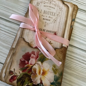 Bolsillos para efímeras, tarjetas y efímeras, diarios basura, scrapbooking, manualidades hechas a mano, técnica mixta, París, flores