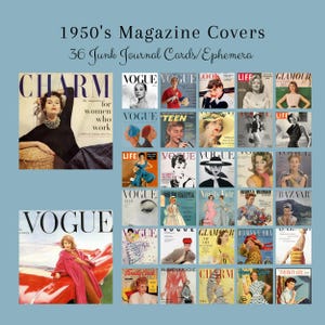 Capas de revistas dos anos 1950, cartões de diário, itens efêmeros, moda, casa, adolescentes, scrapbooking, mídia mista, artesanato em papel, 36 capas para impressão