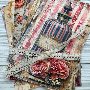Páginas de Junk Journal - 12 páginas de diario basura Victorian Perfume Bottles diario suministros scrapbooking