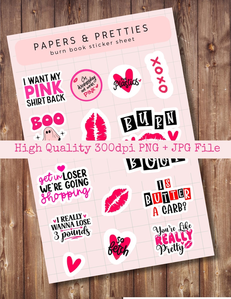 Burn Book Sticker Sheet, Mean Girls Inspired, Pink Stickers, Junk ...