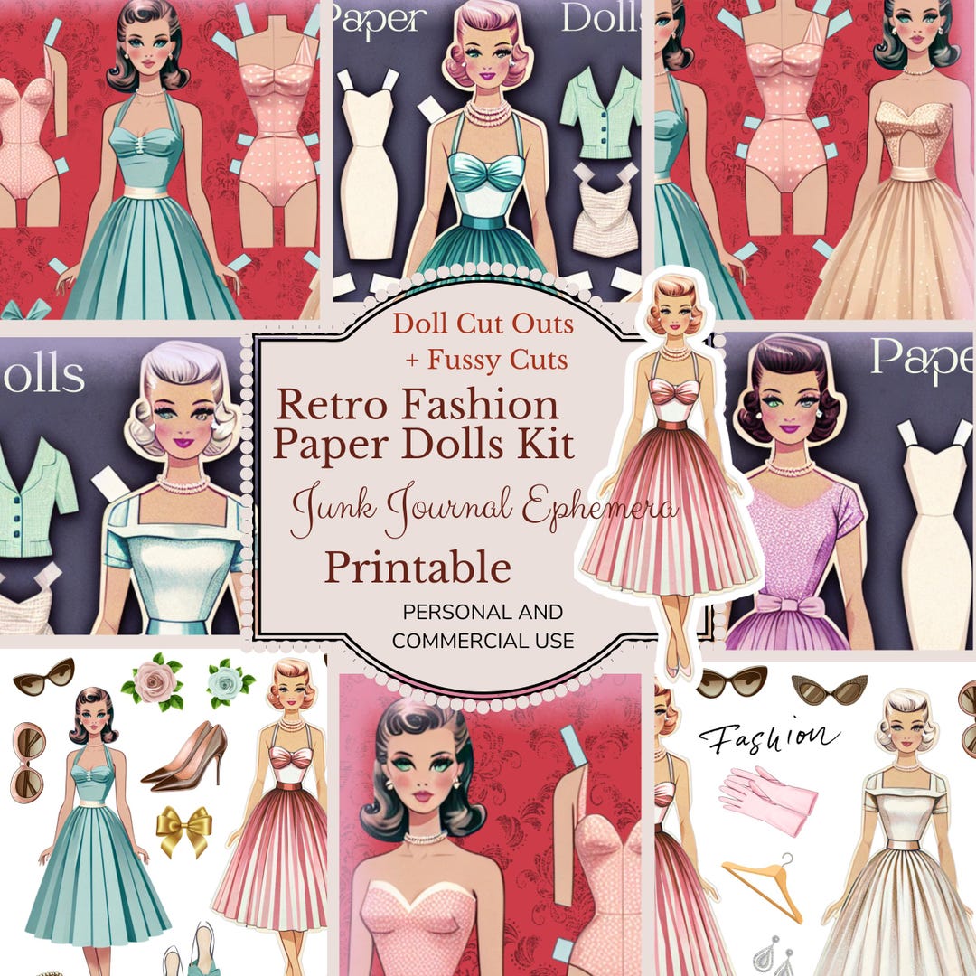 Retro Fashion Doll Paper Dolls Junk Journal Cut Out Ephemera, Fussy ...