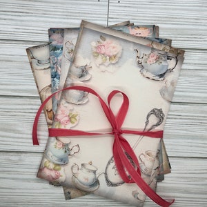 Páginas de diário de lixo - 12 páginas de diário de lixo Tea Party tema diário suprimentos scrapbooking papéis efêmeros potes de chá xícaras