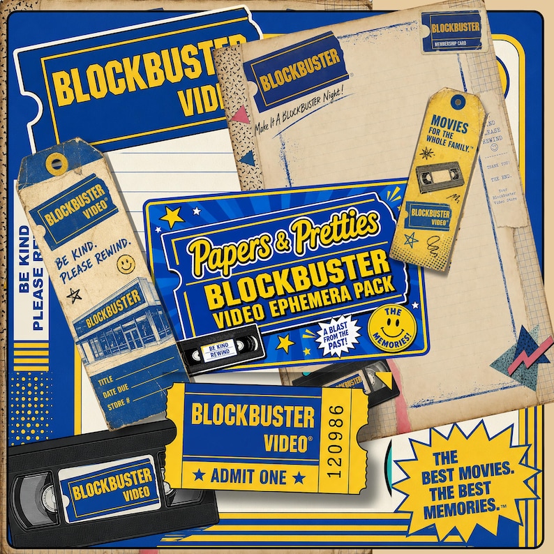 Retro Blockbuster Video Junk Journal Ephemera Kit - Papers, Tags ...