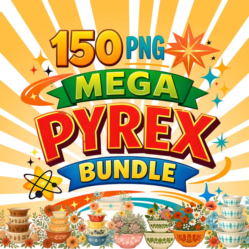 Vintage Pyrex Mega Store Bundle - 150 Pyrex PNG Designs - Commercial ...