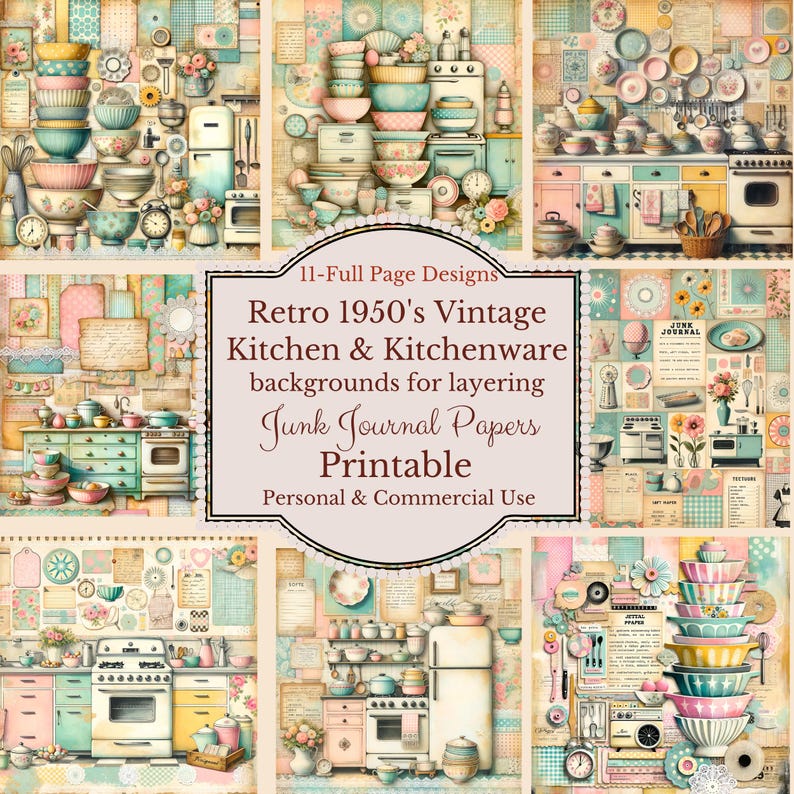 Retro Kitchen Junk Journal Kit, Vintage Kitchen 1950s Pages, Scrapbook ...