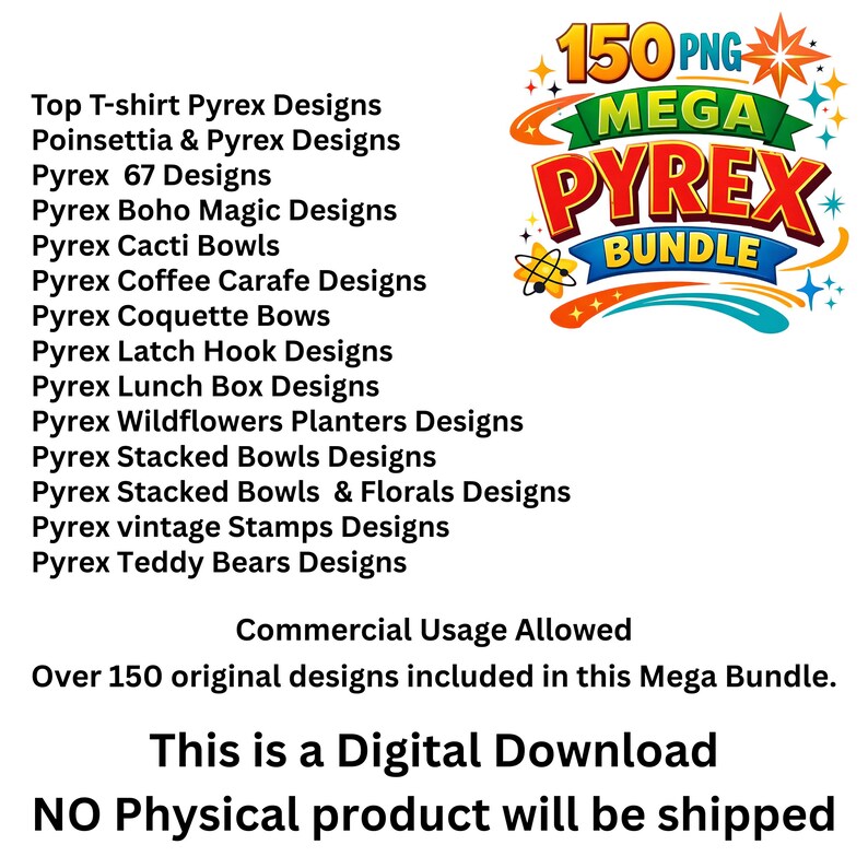 Vintage Pyrex Mega Store Bundle - 150 Pyrex PNG Designs - Commercial ...