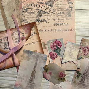 Junk Journal coisas efêmeras “Victorian Paris” conjunto de 25 peças páginas etiquetas de cartões + envelope scrapbooking mídia mista cartões de diário tags artesanato efêmeras