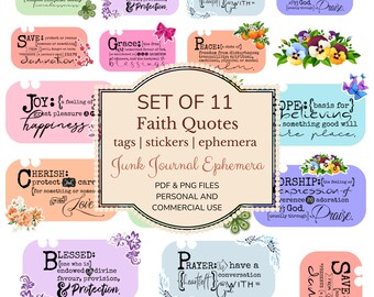 Glaube Motivationszitate Journal Wörter, Inspirational, Junk Journal, Phrasen, PNG PDF, Christlich, Aufkleber, Scrapbook, Printable, Ephemera