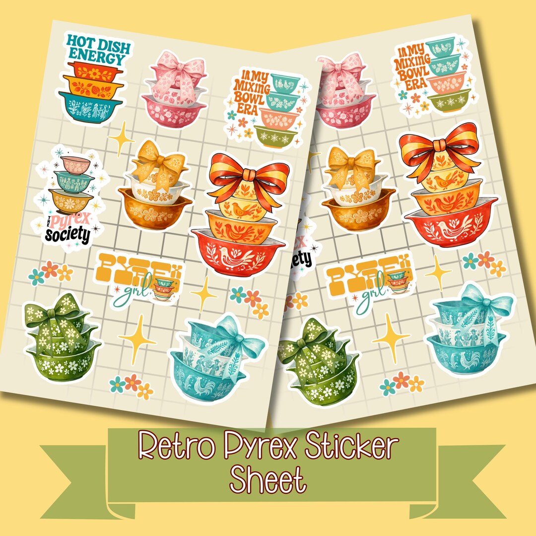 Pyrex Stack Sticker Pyrex Kitchenware Sticker Sheet, Pyrex Girl, Vintage Kitchenware, Print ...