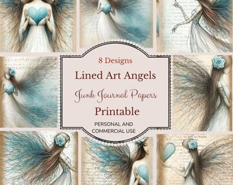 Junk Journal  Paper/Pages Angels Line Art  journal supplies scrapbooking ephemera mixed media crafts Digital Download | Printable