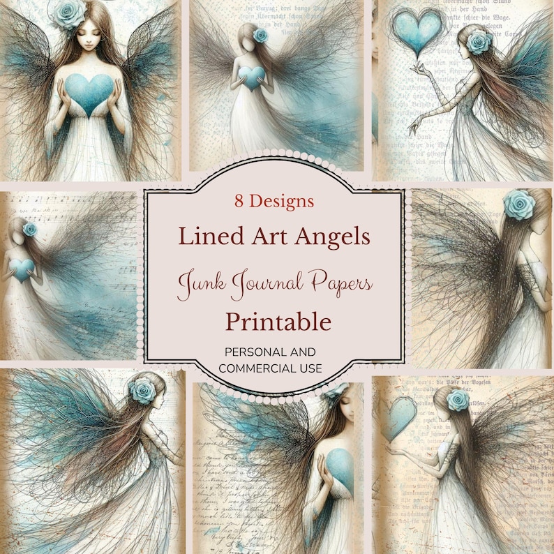 Junk Journal Paper/pages Angels Line Art Journal Supplies Scrapbooking ...