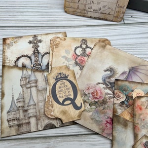 Lote de tarjetas con etiquetas de bolsillo y efímeras de Royal Crown, diario basura, corona de dragón, castillo, suministros para álbumes de recortes