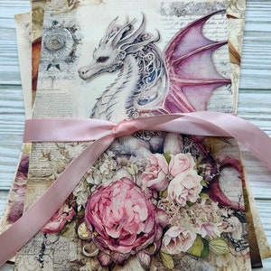 Páginas de Junk Journal - Mystical Dragons 12 páginas de lixo eletrônico, suprimentos de diário, scrapbooking, papéis efêmeros, dragões do mal