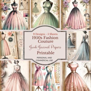 Vintage des années 1950 Fashion Couture imprimable Junk Journal Pages des années 50 Fashion Scrapbook Supplies Défilé de mode éphémères rétro des années 50 en téléchargement numérique