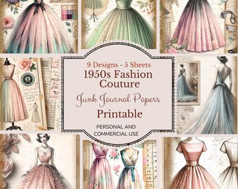 Vintage 1950s Fashion Couture Printable Junk Journal Pages 50s Fashion Scrapbook Supplies Fashion Show Ephemera Retro 50s Digital Download