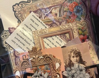 Grabbeltas voor junkjournaling Mystery Pack, collagepapier, gemengde techniek, ephemera, papierkunst, Destash, Treasure Book - postzegels, stickers