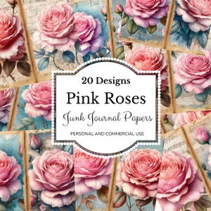 Pink Roses Journal Kit, Papers, Ephemera, Rose Papers, junk journal pages, paper crafts, mixed media, florals, junk journal kit, printable