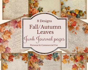 Fall Autumn Leaves Junk Journal Papers, ephemera, Paper Crafts, Fall Leaves, background pages, journaling pages, mixed media Printable