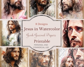 Jesus Junk Journal pages Watercolor, Papers, Scrapbooking, Faith Christian Collage, Cards, Devotional, Printable Instant download, prayer