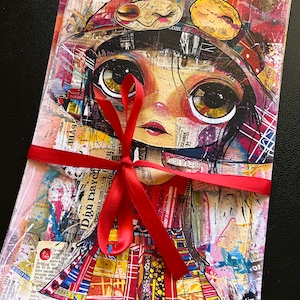 Papel/páginas de diario basura Big Eyed Dolls, 10 páginas, suministros para diario, álbumes de recortes, material efímero, técnica mixta