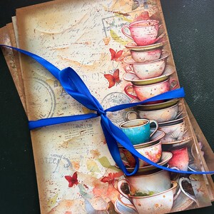 Ongewenste dagboekpapieren/pagina's Theekopjes Ephemera scrapbooking knutselen dagboekbenodigdheden kaartenset kaarten