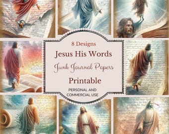 Jesus Junk Journal pages, His Words, Papers, Scrapbooking, Faith Christian Collage, Cards, Devotional, Printable Instant download