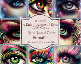 A Kaleidoscope of Eyes Junk Journal Cards, ATC Cards, Journaling Ephemera, ATC, digital download, collage sheet, printable tags
