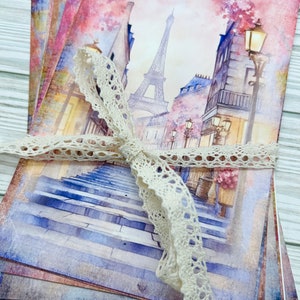 Junk Journal Pages Paris Blues 12 páginas páginas de diario basura suministros de diario papeles de scrapbooking suministros efímeros