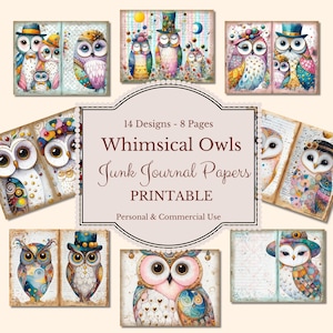 Whimsical Owls Junk Journal Pages, Journal Papers, Ephemera, Journal Kit, Paper Crafts, Owls, Scrapbooking Paper, Junk Journal, cute owls