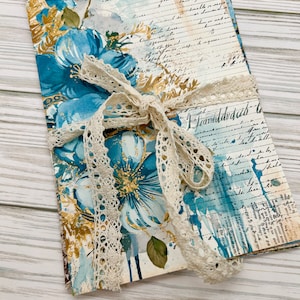 Pages de journal indésirable, bleu floral shabby chic, 12 pages de journal indésirable, fournitures de journal, papiers de scrapbooking, fournitures éphémères