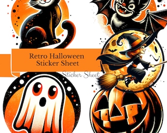 Vintage Retro Halloween Stickers. Retro Halloween, Pumpkin Stickers, Halloween Decorations, Junk Journal Stickers party favor stickers