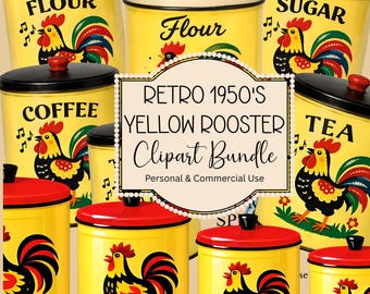 Set 4 Ransburg Rooster Canisters Mid Century Hand Painted Nesting