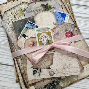 Junk Journal Kit Grab Bag - 25 unidades de lote de páginas, cartões, bolsos, itens efêmeros de diário vitoriano, lote misto de scrapbooking