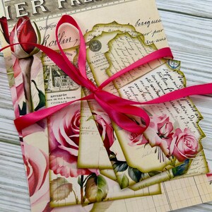 Junk Journal Ephemera Kit “Rosas Francesas” páginas mais etiquetas cartões de diário scrapbooking artesanato de mídia mista