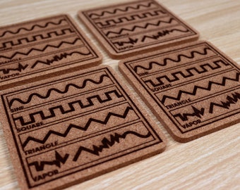 Synthesizer Waveforms Cork Coaster Set of 4 - Sine, Square, Triangle, Vapor