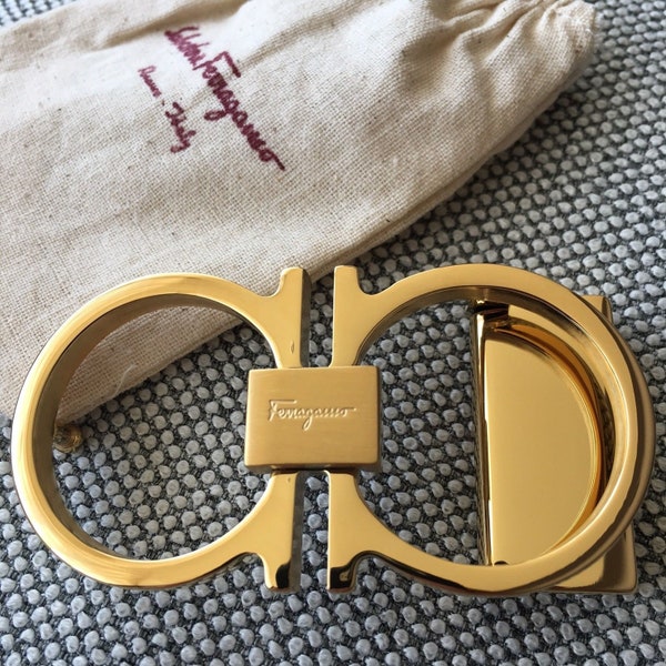 Vintage Salvatore Ferragamo 35mm Gold Polished Belt Buckle Fibbia Schnalle Boucle Cintura Gürtel