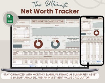 Suivi de la valeur nette : modèle Google Sheets avec calculateur d'investissement (téléchargement numérique)
