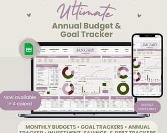 2026 Purple Budget & Goal Tracker: Credit Card and Debit/Cash User Google Sheets Template (Digital Download)