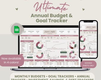 2026 Pink Budget & Goal Tracker: Credit Card and Debit/Cash User Google Sheets Template (Digital Download)