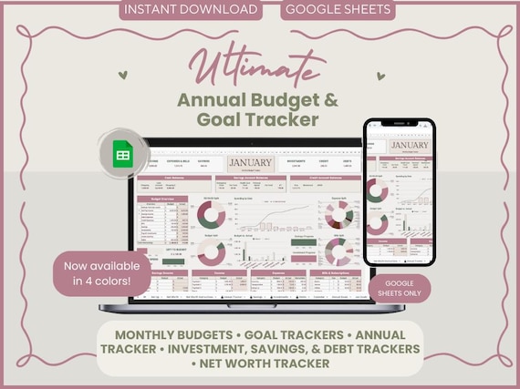 2026 Pink Budget & Goal Tracker: Credit Card and Debit/Cash User Google Sheets Template (Digital Download)