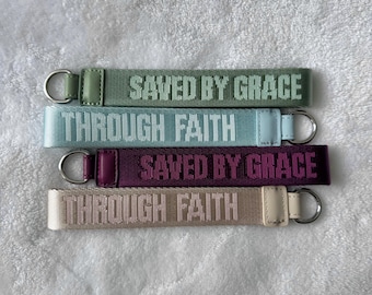 Saved By Grace Christian Wristlet Keychain | Bible Verse Gift