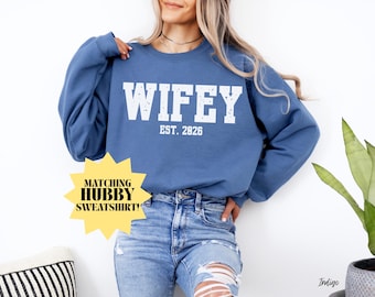 WIFEY Est 2026 Sweatshirt, Bride-to-Be Sweater, Distressed Varsity, Wife to be Crewneck, 2026 Bachelorette Bride Top, Honeymoon Plane Outfit