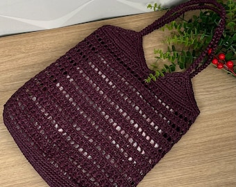 Raffia Mesh Einkaufstasche häkeln Muster + Video Anleitung, Sommer Schultertasche mit Langen Griffen