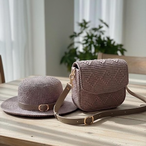 Crochet Raffia Shoulder Bag & Hat Pattern with Video Tutorial, Summer Beach Set