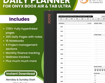 Onyx Boox Air 1 2 3 Ultra Daily Planner, Calendar, Onyx Templates, Agenda Premium Digital Planner Onyx EPaper Tablets, Daily Planner Journal