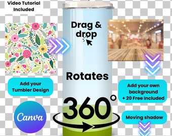 Canva Tumbler Drag and Drop Mockup Rotating Tumbler Mockup Add Your Own Background Mockup, Canva Tumbler Template 20 Backgrounds Included