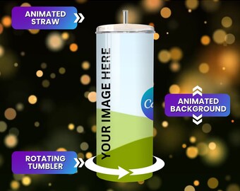 Glitter Animated Canva Tumbler Drag and Drop Mockup Rotating Tumbler Mockup Includes Video Background Mockup Video Canva Tumbler Template